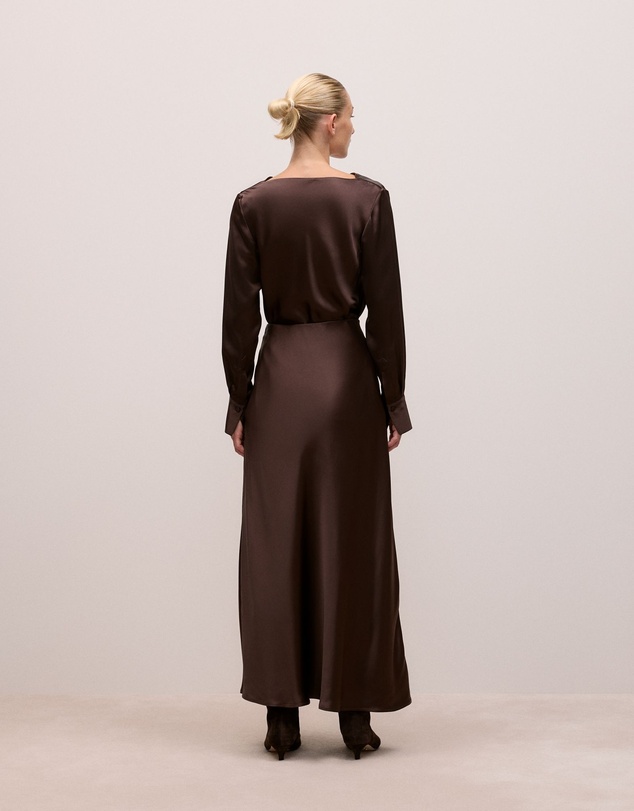 Trenery - Satin Bias Cut Maxi Skirt in Coffee Bean
