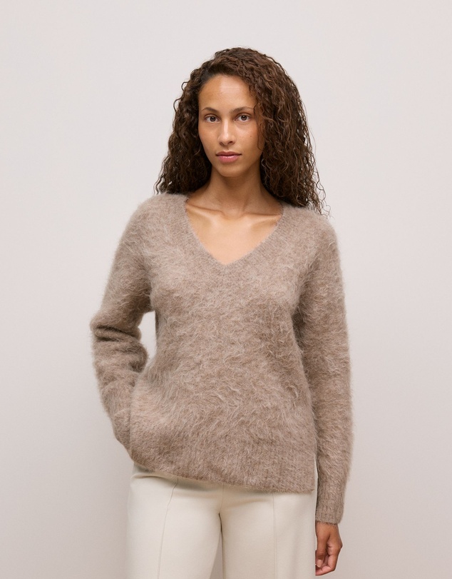 Trenery - Brushed Alpaca Relaxed V Knit in Natural