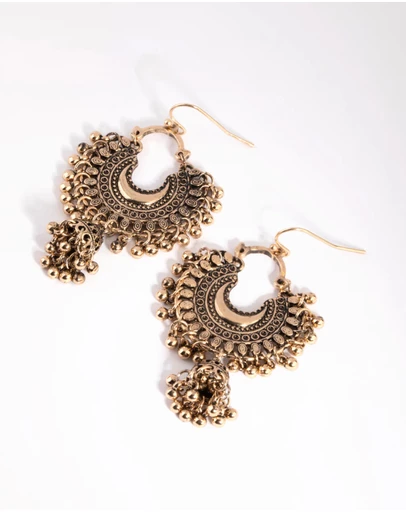 Lovisa - Antique Yellow Gold Toned Beaded Drop Jhumka Earrings