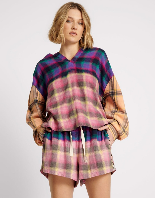 ONE TEASPOON - Bleached Flannel Studded Boxer Shorts