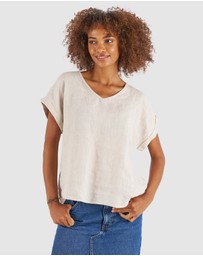 CAMIXA - Martina Linen V-Neck T-shirt