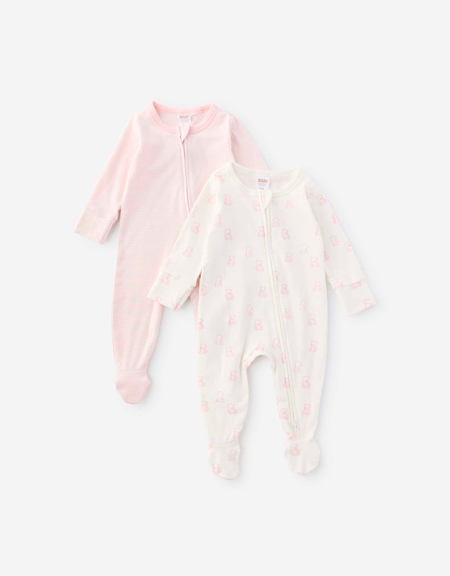 Cotton On Kids - Organic 2Pk Long Sleeve Zip Romper