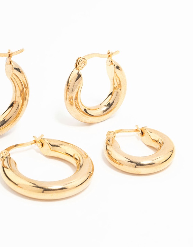 Lovisa - Waterproof Gold Plated Stainless Steel Tube Hoop Earrings 2-Pack