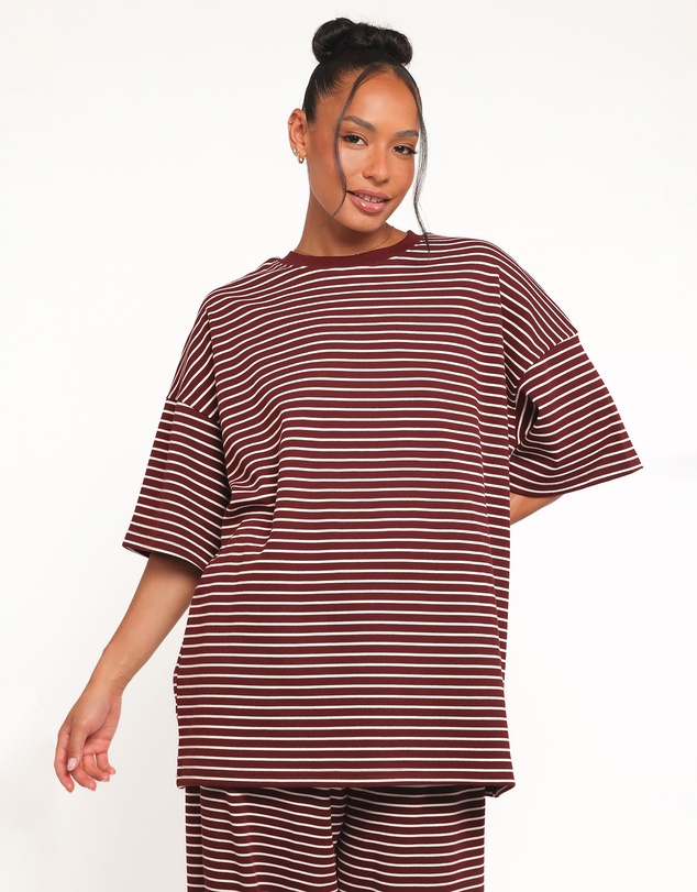 Petal & Pup - Wilda Oversized Tee - Burgundy Cream Stripe