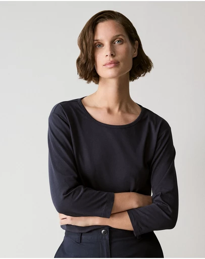 Trenery - Cotton 3/4 Sleeve T-shirt in Night Sky