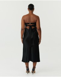 Third Form - Satin Tie Back Strapless Midi Dress