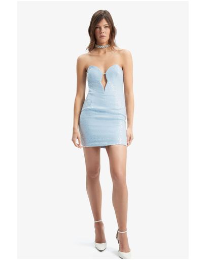 knee length dresses for ladies Sequin Bardot Ruched Mini Dress