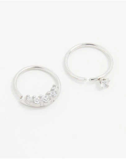 Lovisa - Surgical Steel Cubic Zirconia Nose Rings 2-Pack
