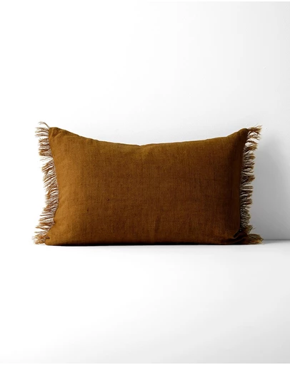 Aura Home - Vintage Linen Fringe Rectangle Cushion
