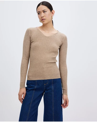 KAJA Clothing - V Chipo Jumper-Brown
