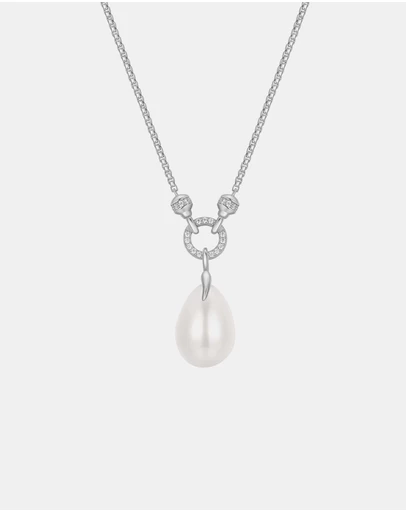 Ania Haie - Silver Linked Shell Pearl Drop Pendant Necklace