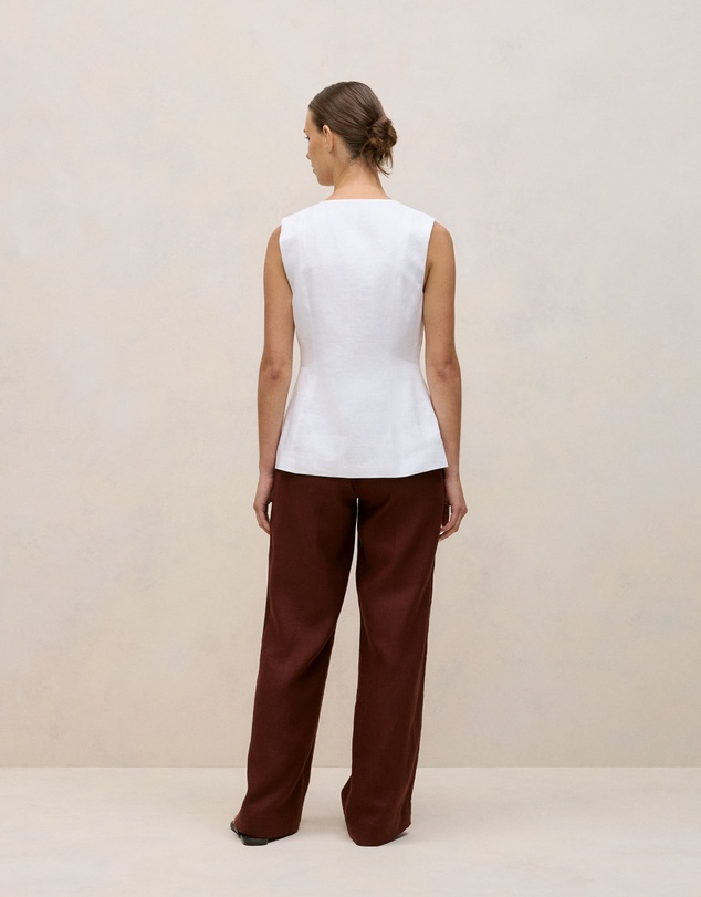 Trenery - Linen Collarless Button Through Vest in White