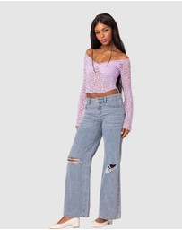 EDIKTED - Linda Off Shoulder Sheer Lace Top
