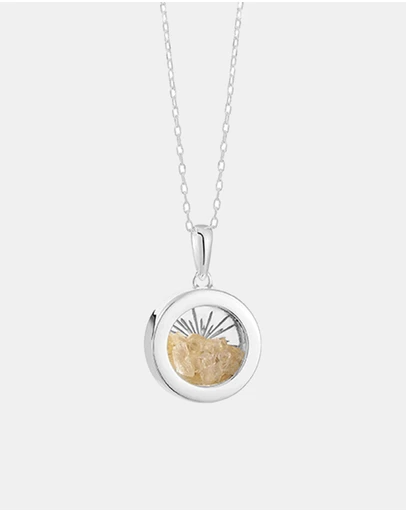 Rachel Jackson - Small Deco Sun Amulet November Birthstone Silver Citrine Necklace (Positivity & Abundance)