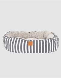 Mog & Bone - 4 Seasons Reversible Circular Dog Bed - Charcoal Hamptons Stripe Print