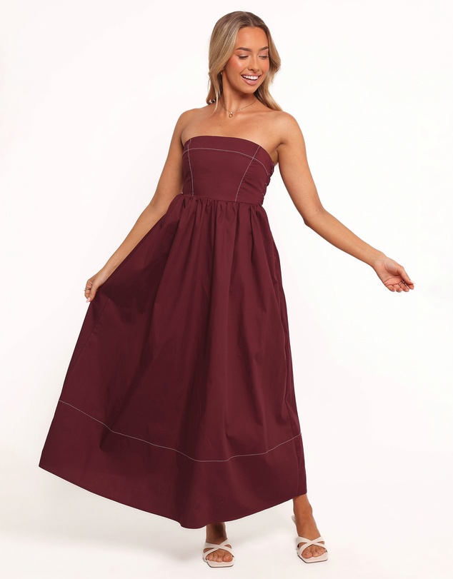 Petal & Pup - Lyanna Strapless Midi Dress - Cherry