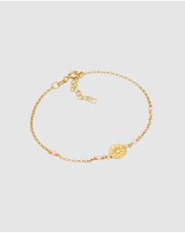 Elli Jewelry - Bracelet Coin Sun Vintage Trend Adjustable with Pink Quartz in 925 Sterling Silver Gold Plated