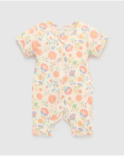Purebaby - Short Sleeve Sleep Pyjama Zip Growsuit -Kids-Babies