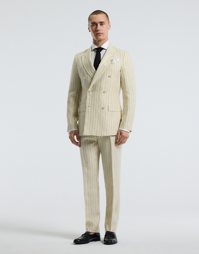 Calibre - Striped Double-Breasted Suit Jacket Bone