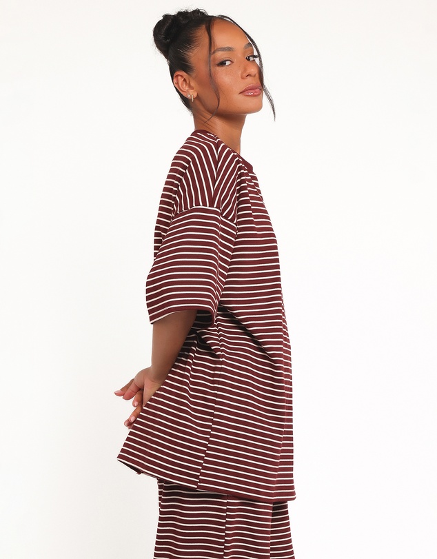 Petal & Pup - Wilda Oversized Tee - Burgundy Cream Stripe