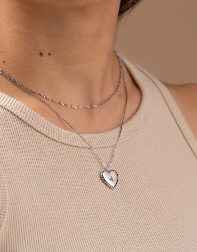 Wanderlust + Co - Heart Silver Locket Necklace