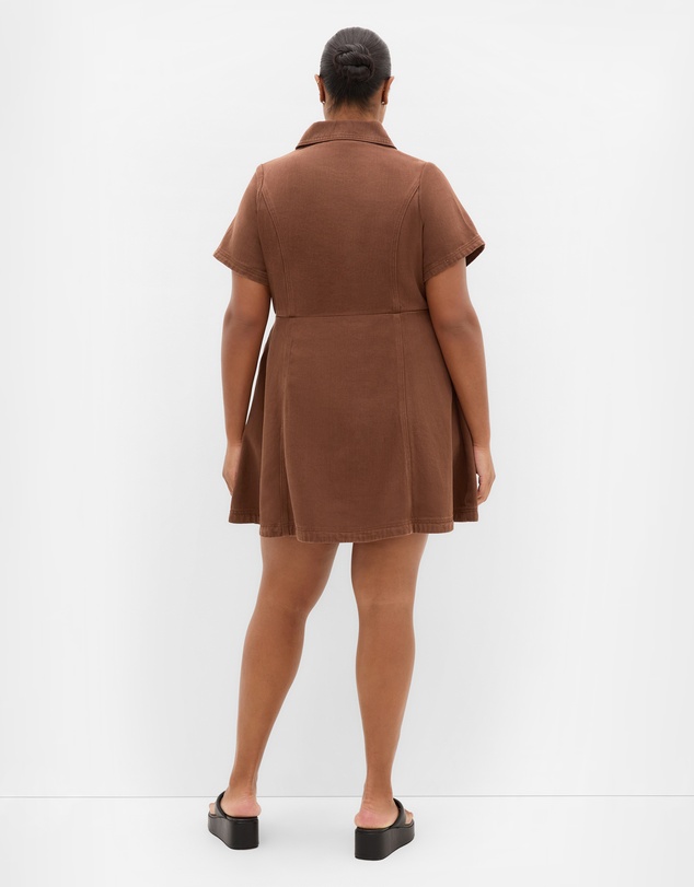 City Chic - Plus sizeLeia Short Sleeve Drill Mini Dress - chocolate