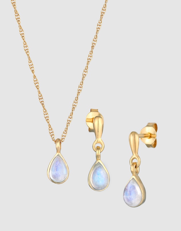 Elli Jewelry - Moonstone Teardrop Jewellery Set in Gold-Plated 925 Silver