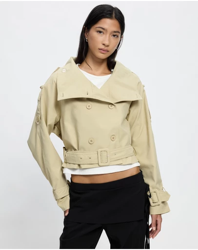 Lioness - Blanc Cropped Trench Coat - ICONIC EXCLUSIVE