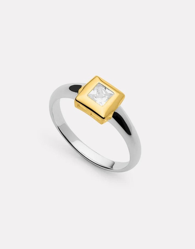 Najo - Halo 2-Tone (Sil/Yell) Cubic Zirconia Ring