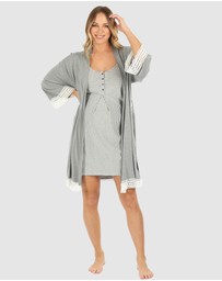 Angel Maternity - 3 Piece Hospital Pack - Nursing Dress + Lace Robe + Baby Wrap Set