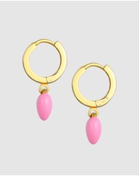 Elli Jewelry - Earrings Children Heart Creole Pink Enamel Cute in 925 Sterling Silver Gold Plated