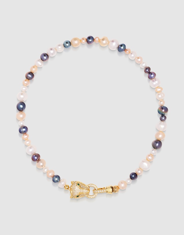 Nialaya Jewellery - Women's Multi-Colored Pearl Choker with Gold Panther Head