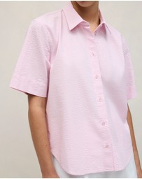Trenery - Cotton Seersucker Short Sleeve Shirt in Soft Lilac