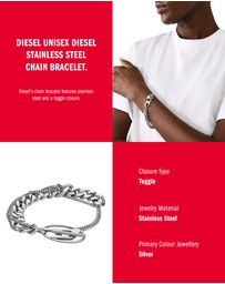 Diesel - Oval D Logo Silver Tone Bracelet