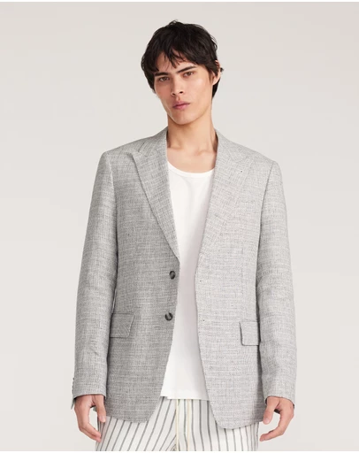 Calibre - Thatch Check Linen Blazer White