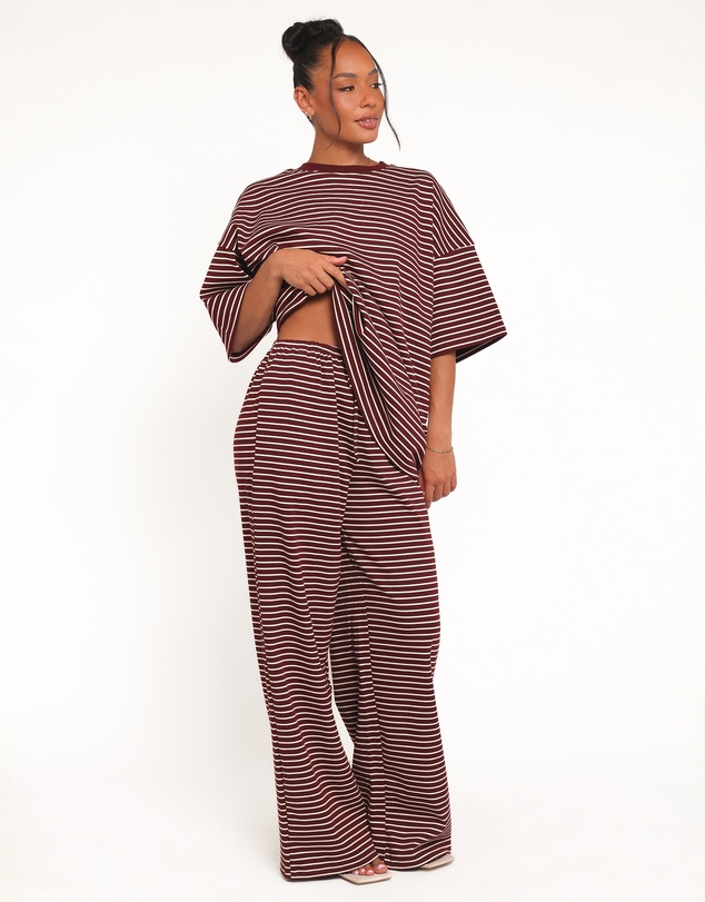 Petal & Pup - Wilda Knit Pant - Burgundy Cream Stripe