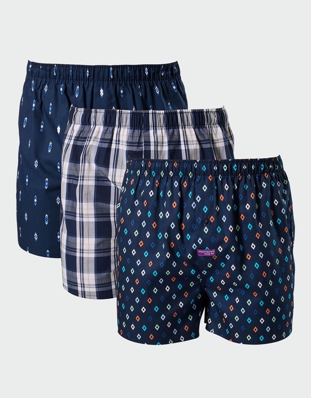 Mitch Dowd - Diamond Blue Cotton Boxer Shorts 3 Pack - Navy