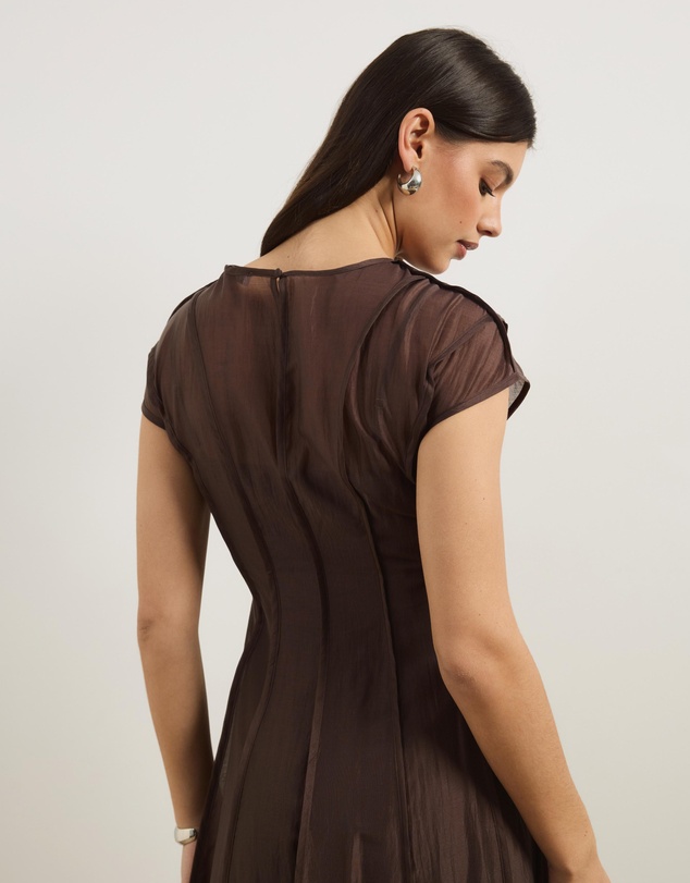 Atmos&Here - Cindy Short Sleeve Panelled Organza Midi Dress