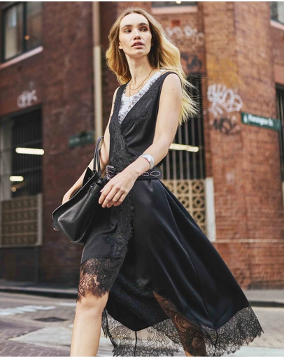 Belle & Bloom - Soft Temptation Lace Trim Wrap Dress