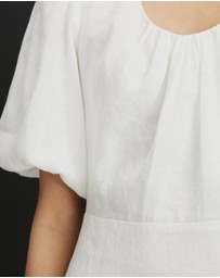 AERE - Serena Linen Puff Sleeve Midi Dress