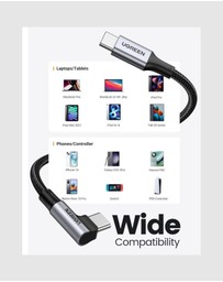 Ugreen - UGREEN 90 Degree Angle USB-C Male to USB-C Male 100W Braided Cable 2m