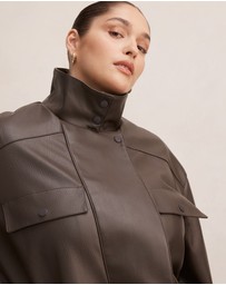 Forever New Curve - Angela Curve Oversized Vegan Leather Bomber Jacket