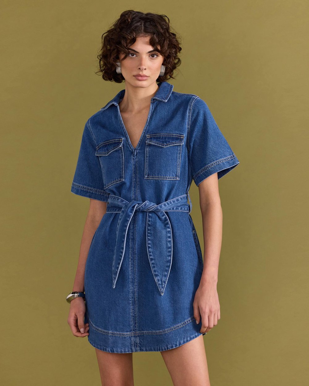 white christmas dresses Denim Mini Dress with Scoop Back - Effortless Style main image 1