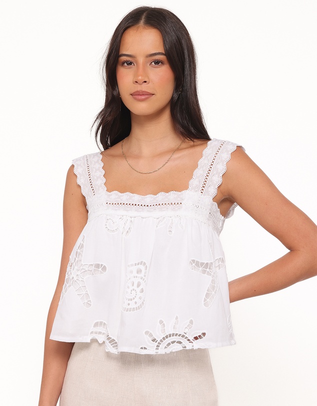 Petal & Pup - Aideen Eyelet Top - White Shell