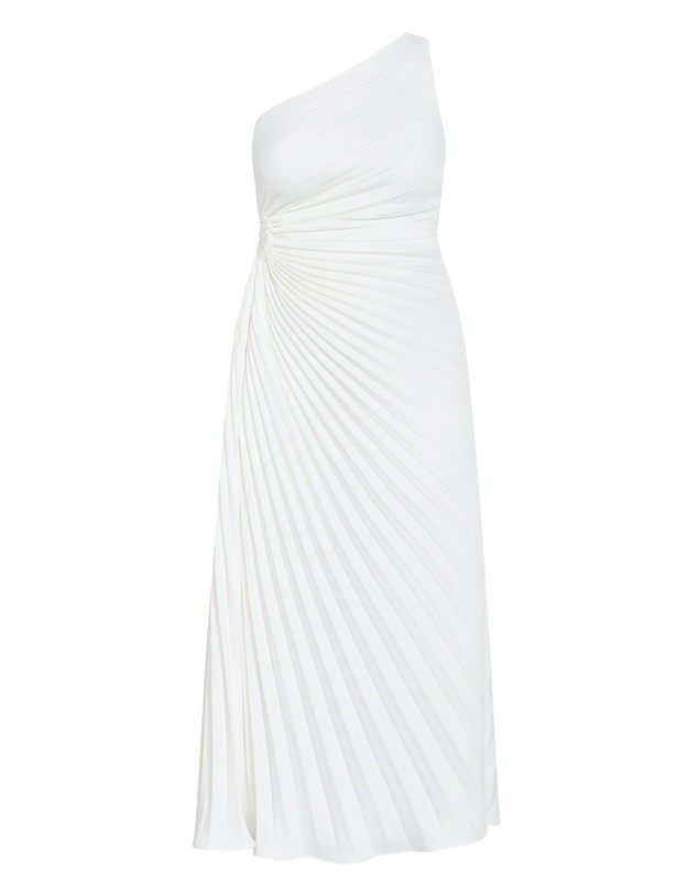 City Chic - Plus size Aliza One Shoulder Pleat Maxi Dress - ivory