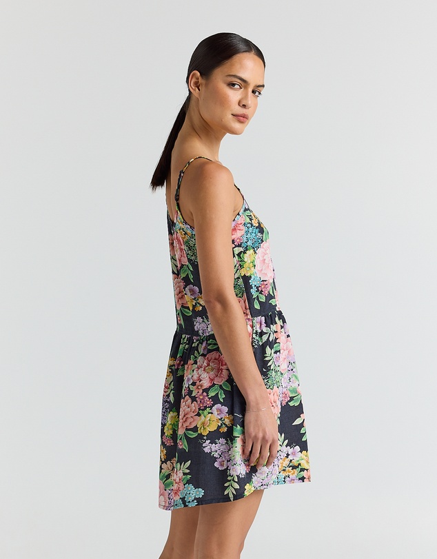 Poolside Paradiso - Jardin Slip Babydoll Dress - Black