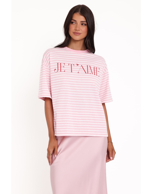 Petal & Pup - Marly Je T'Aime Tee - Pink Stripe