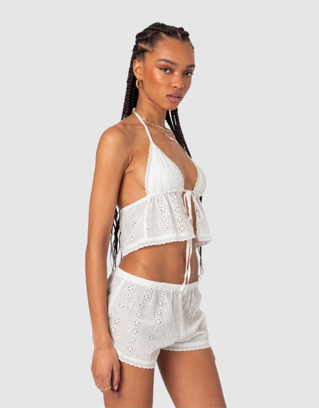 EDIKTED - Jael Tie Front Eyelet Halter Top