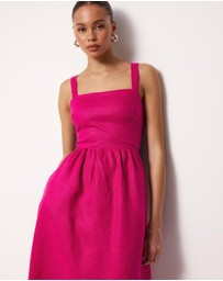 AERE - Raina Tie Back Linen Midi Dress