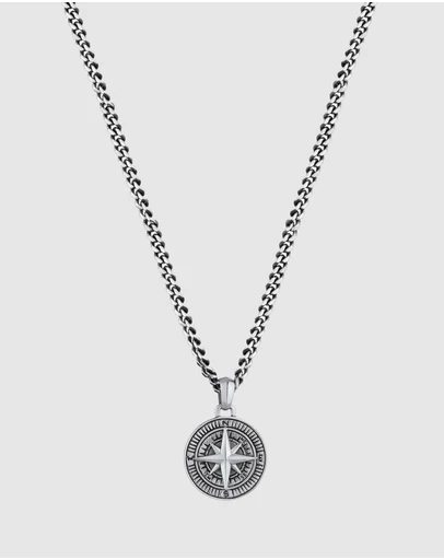 Kuzzoi - ICONIC EXCLUSIVE - Compass Pendant Necklace in Oxidised 925 Sterling Silver